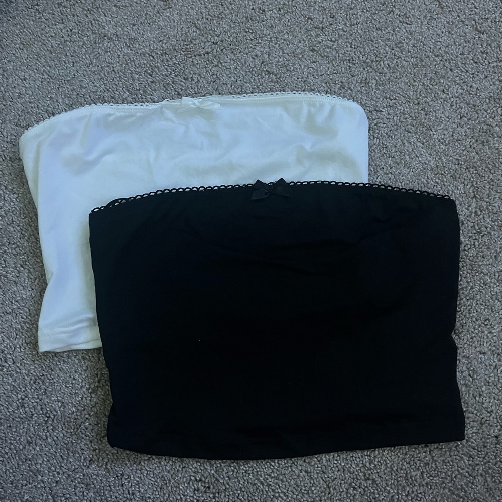 Black and White Strapless Tops